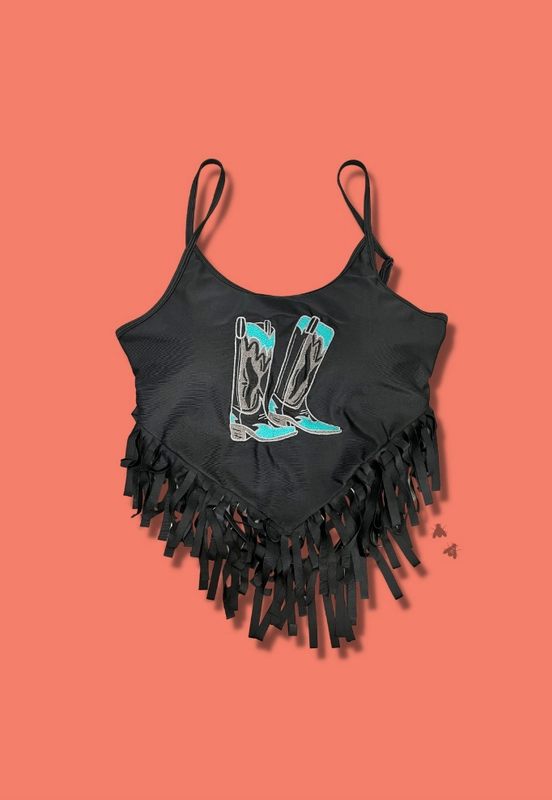 Countryfied Cruise - Tank/Crop/Swim Top w/ Fringe