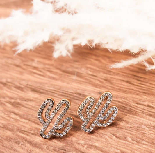 Pave Cactus Gold Tone Earrings