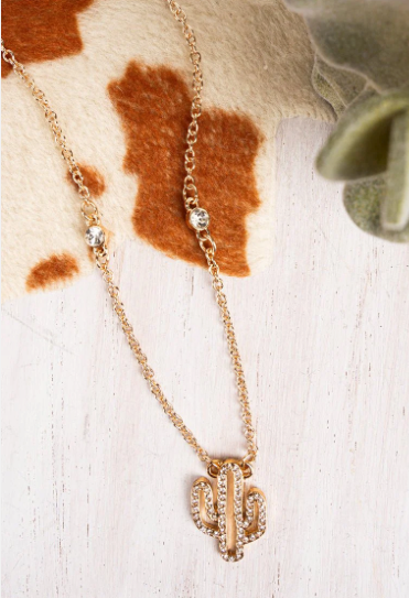 Pave Cactus Gold Tone Necklace