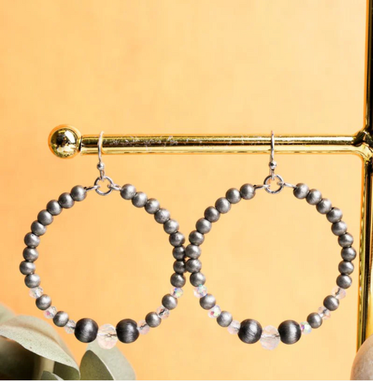 Smoketown Iridescent Bead and Silver Pearl Earrings